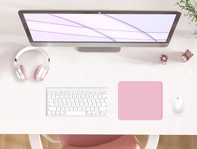 Mouse Pad with Stitched Edge, Multiple Patterns Computer Mouse Pads with Non-Slip Rubber Base, Washable Cloth Mousepad, for Gaming, Laptop, PC (Pink)
