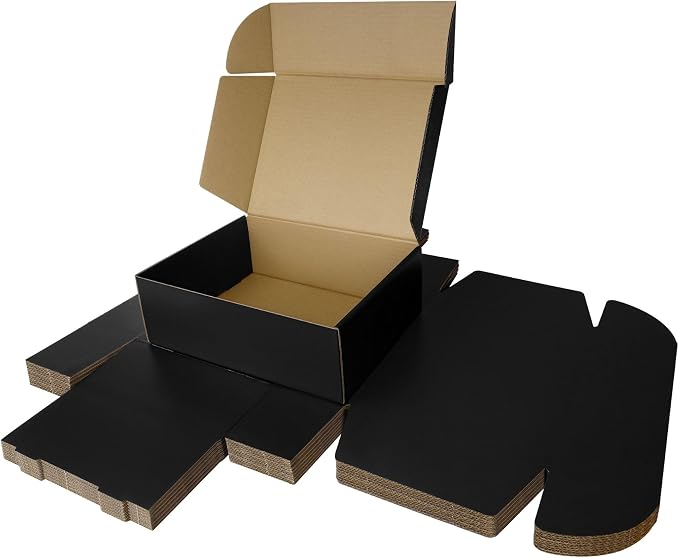 Corrugated Shipping Box Mailers, Kraft Brown, Triple-Layer Board Secure Slot Closure (Black, 12"x9"x4" / Set of 10)