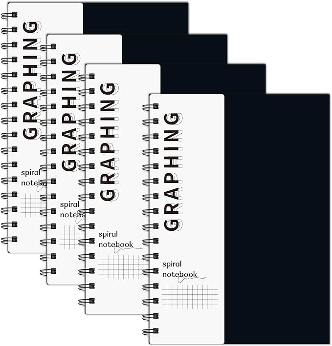 A5 Graph Paper Spiral Notebooks 4 Pack | Grid Notebook Hardcover Notebook Thick Graphing Paper Notebook Hardcover Journal for School, Office, Artist Writing/Drawing