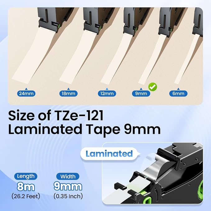 9mm Clear Label Tape TZe-121 Replacement for Brother P Touch 3/8 | Compatible with Brother Ptouch TZe TZ Tape 9mm 0.35 Laminated Clear for PT D210 PTD220 PT-D200 PT-H110 PTD400, 4-Pack