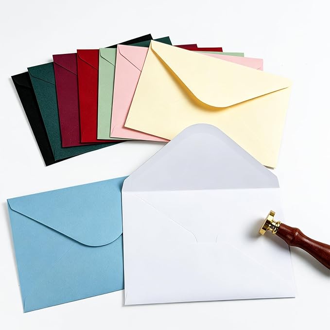 50 PCS White Colorful A7 Envelopes,5x7 Envelopes for Invitations | 5x7 Envelopes with Stickers, V Flap, card envelopes, for Invitations, Wedding Invitation, Birthday, Baby Shower, Graduation