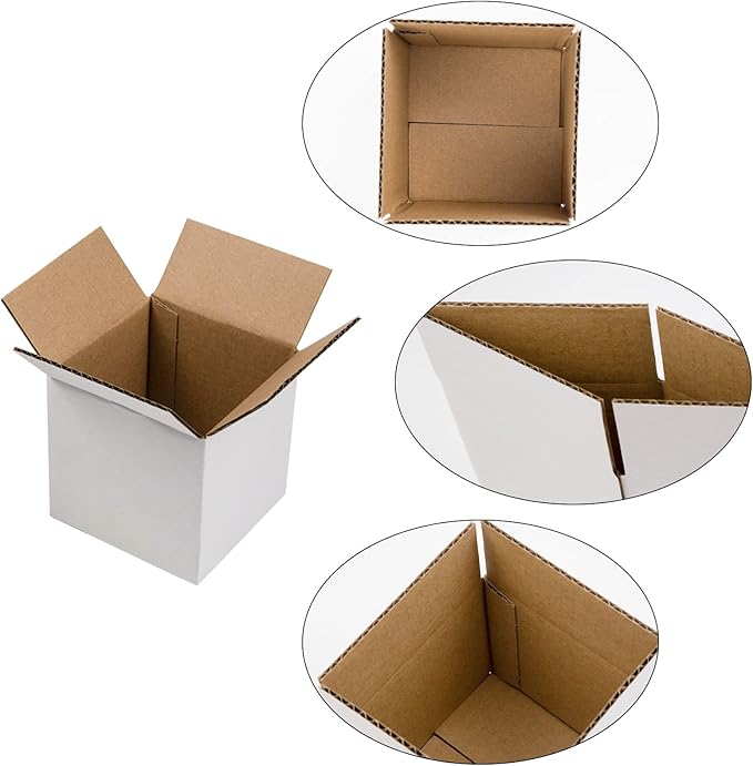 White Shipping Boxes 4x4x4 Inches Small Corrugated Cardboard Boxes, 25 Pack