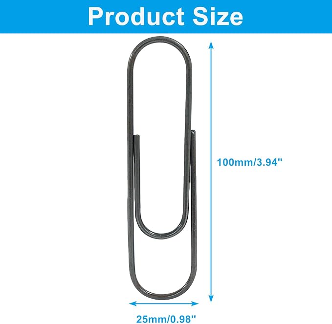 4 Inch Jumbo Paper Clips, Black, 15Pcs | Coated Large Reusable Big Paperclips for Office, School, Home Document Organizing
