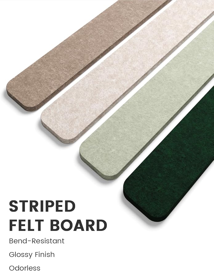 Fluxynara 13" x 2" Felt Wall Panels, Nordic Moss | 8-Pack Includes 50 Push Pins and Adhesive Tabs for Photos, Notes and Decor in Bedroom Doors, Home Office or Studios