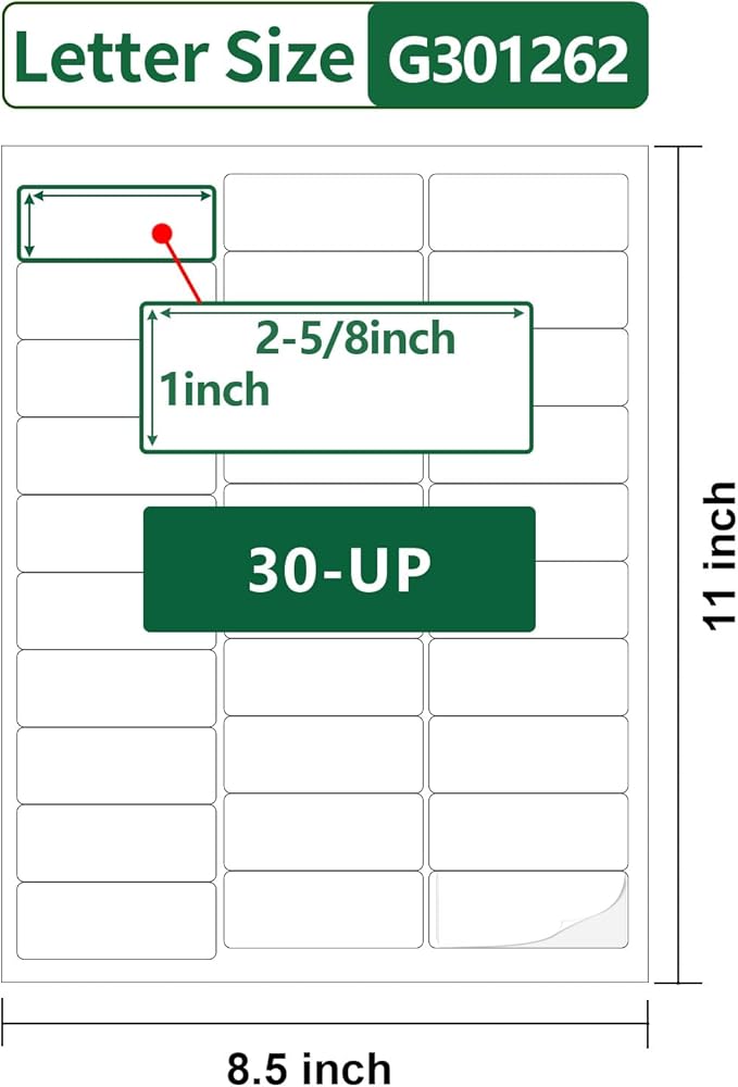 1”×2-5/8" Address Labels Printable,1×2-5/8 inch Shipping Label Stickers for Laser/Inkjet Printer,Matte White Small Mailing Sticker Paper,40 Sheets,30-UP,1200 Blank Labels