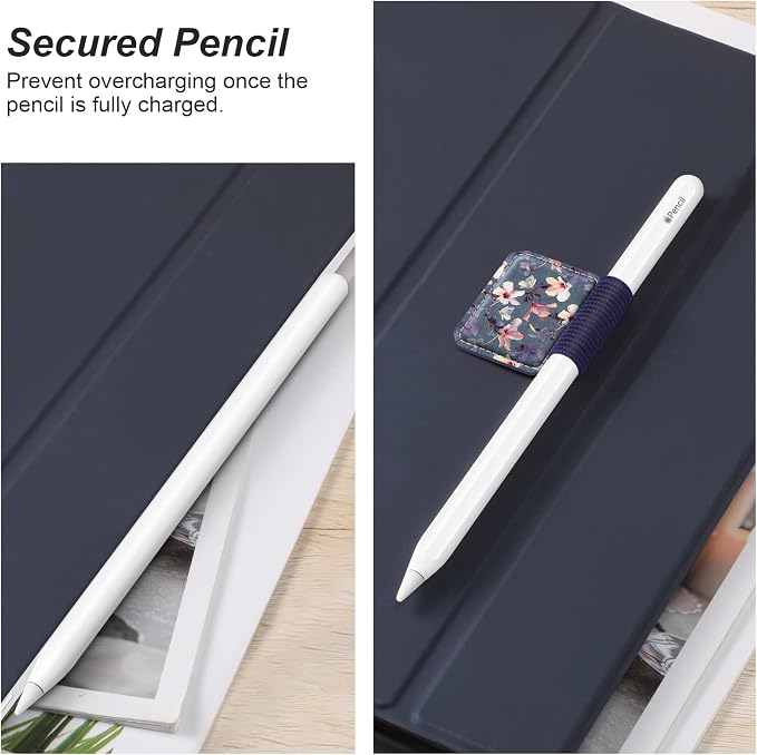 Fintie 4 Pack Pen Loop Holder for Apple Pencil Pro, USB-C/1st/2nd Gen | Elastic Adhesive PU Leather Sleeve, Secure Pen Holder, Attaches to Tablet Cases, Fits Stylus Pens, Blooming Hibiscus