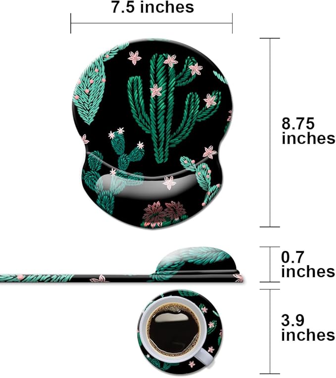 Mouse Pad with Wrist Support, Non Slip Mousepad Wrist Rest for Office, Computer, Laptop & Mac- Durable & Comfortable & Lightweight Ergonomic Support Mouse Mat Cute Cactus