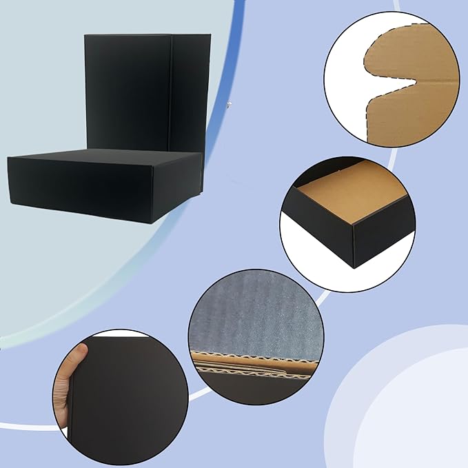 24 Pack 10 x10 x 3 inches Black Shipping Boxes, Corrugated Mailer Boxes, Packaging Boxes for Products, Recyclable Cardboard Box, Flat Literature Mailers for Gifts, Small Business by Mailing