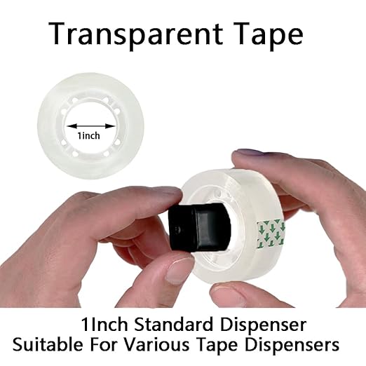 6 Rolls Transparent Tape Refills Rolls, Clear Tape, 3/4 x 1000 in, 1 in Core Gift Wrapping Tape for Office, Home, School