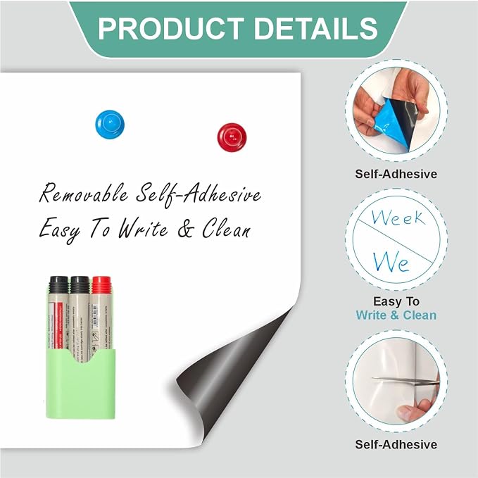 Whiteboard Adhesive Contact Paper, 60×40" in Magnetic Whiteboard Roll, Dry Erase Board for Wall. Ideal for Schools, Offices, and Homes. Includes Markers and Dry-Erase Board.
