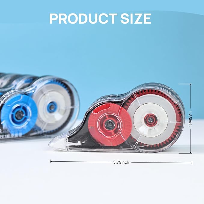 39.37ft Correction Tape with Dispenser, 6-Count Pack, Fast, Clean, Opaque and Easy-to-Use Tear-Resistant Correction Tape Bulk Office School Supplies, Blue, Red, Gray