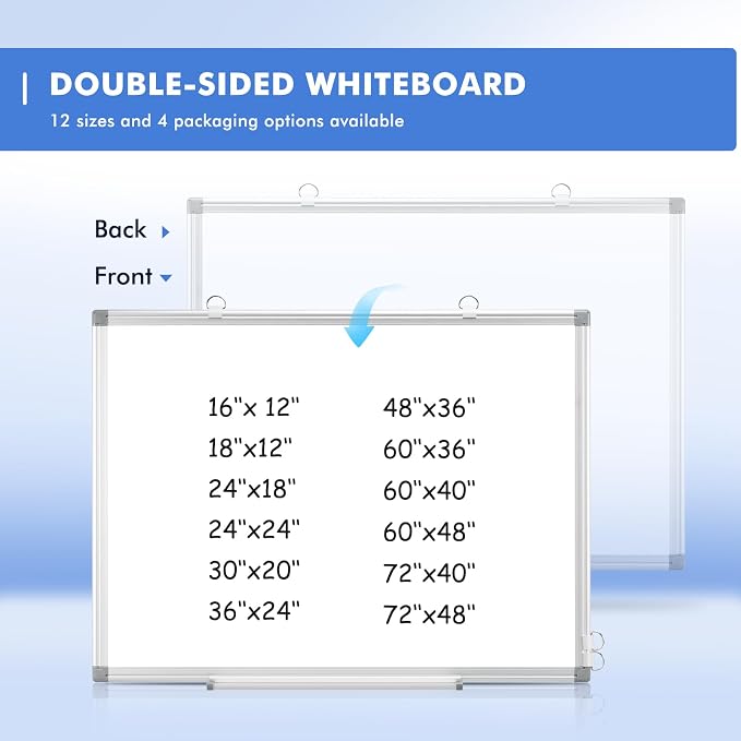 Double-Sided White Board Dry Erase Magnetic Whiteboard Wall 16x12 Silver | Smooth Write & Clean, Durable 11-Layer, Aluminum Frame, Easy Wall Mount & Hanging, Full Kit for Home, Office, School
