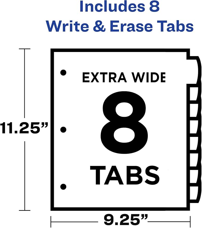 Avery Write & Erase Pocket Plastic Dividers for 3 Ring Binders,8-Tab Sets,Multicolor,Tabs Viewable Beyond Sheet Protectors,1 Set (16177),(Pack of 2)