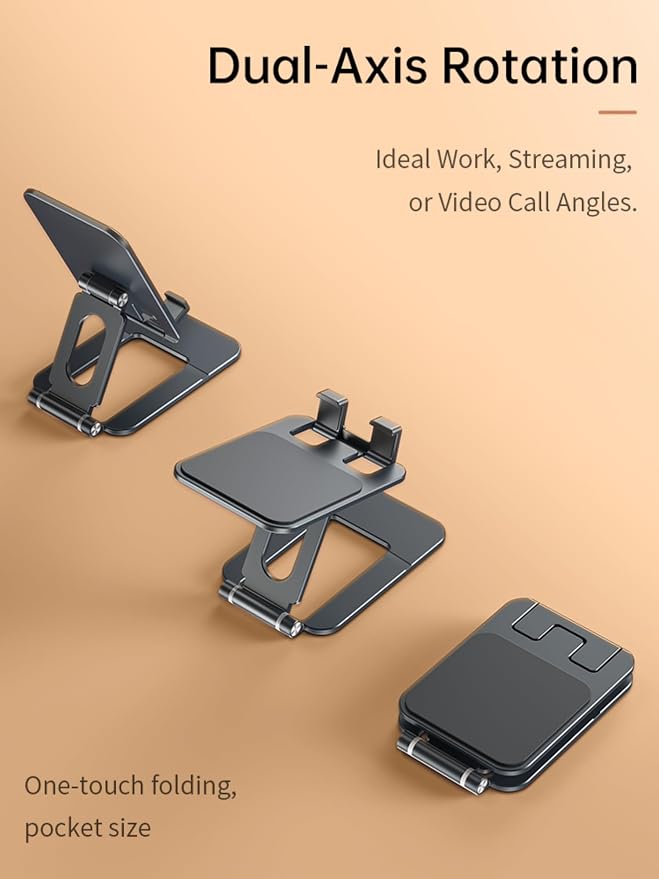 Adjustable Foldable Phone Stand for Desk, Premium Aluminum Cell Phone Holder, Portable Multi-Angle Desktop Stand Compatible with iPhone, Galaxy, iPad, Tablets & All Smartphones