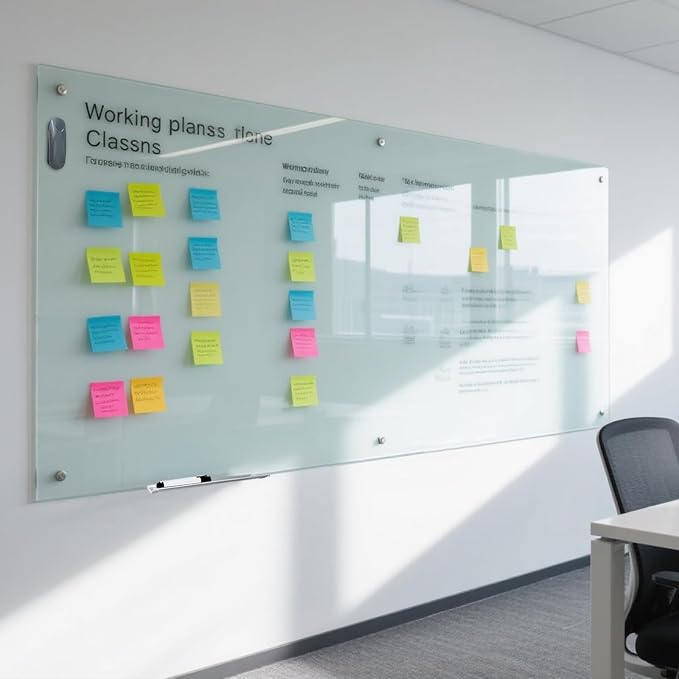 Magnetic Glass Whiteboard - 60"x36" Dry Erase White Board Frameless Glass Boards with Super Strong Magnets, Wall Mounted for Office, School and Home