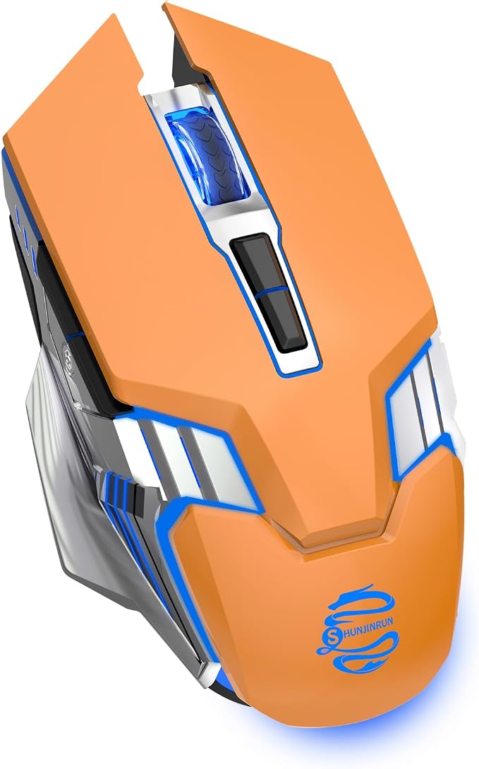 Bluetooth Wireless Gaming Mouse, 2400 DPI, RGB Backlit, Rechargeable Cordless Computer Mouse for Laptop PC Mac Macbook Air/Pro iPad Chromebook Office Gamer - Orange | BT5.0/BT3.0+2.4G connection, RGB backlight & quiet click, for gaming office, compatib...