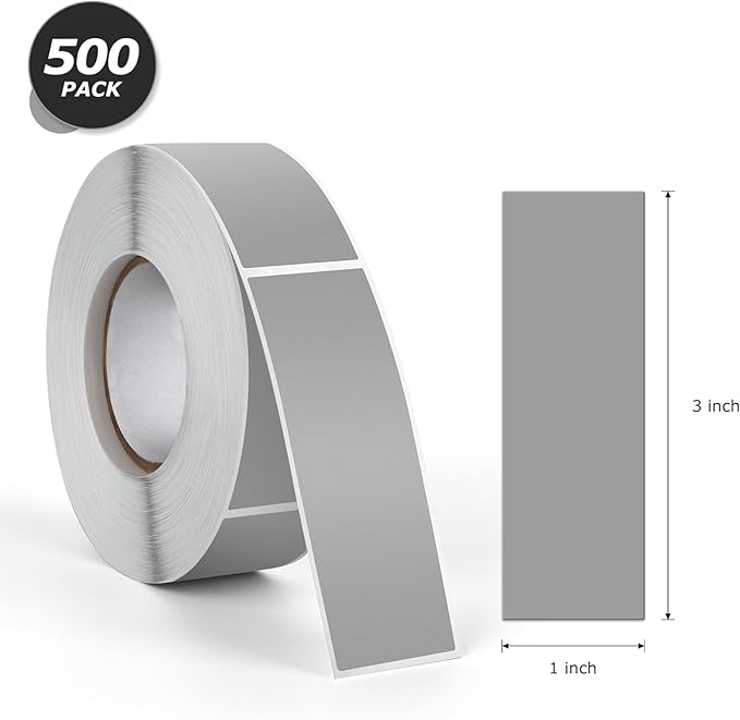 Grey Rectangle Stickers 3 x 1 Inch Color Coding Labels Vinyl Roll Self-Adhesive Waterproof Removable 500 PCS