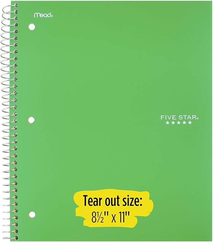 Five Star Spiral Notebook Plus Study App, 1 Subject, College Ruled Paper, 100 Sheets, 8-1/2" x 11", Fire Red (72053) (Pack of 2)