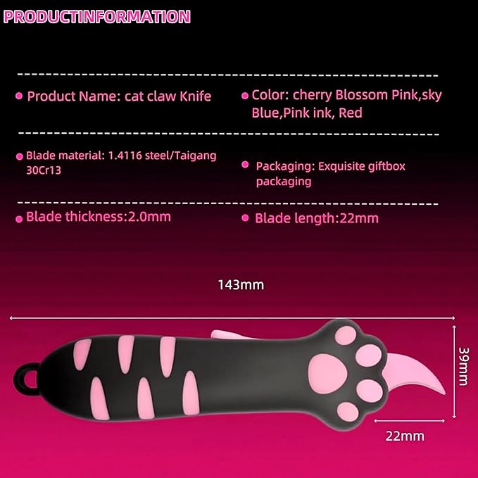 Cat Paw Box Cutter, 2026 New Retractable Cat Claw Knife Cute Cat Box Paper Cutter，Portable Cat Retractable Knife (Pink)
