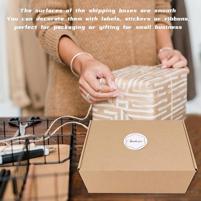 9"x6"x4"Shipping Boxes,10Pcs khaki Corrugated Cardboard Boxes. | Come with 10 Thank You Stickers,Suitable E-Commerce Packaging, Shipping Packaging etc.