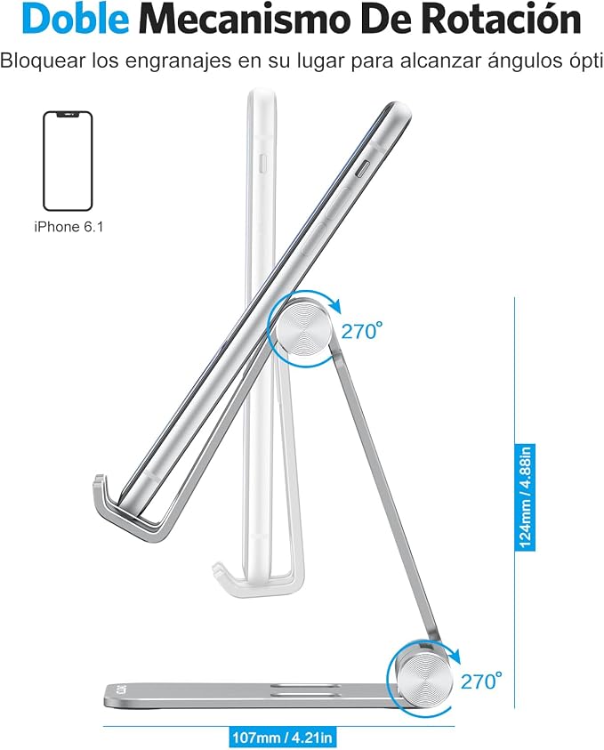OMOTON Foldable Cell Phone Stand, C4 Portable Aluminum Phone Holder | Adjustable Phone Dock Cradle Compatible with iPhone 16/15/14 Pro Max, Samsung Galaxy, Small Tablets and Other Phones, Grey