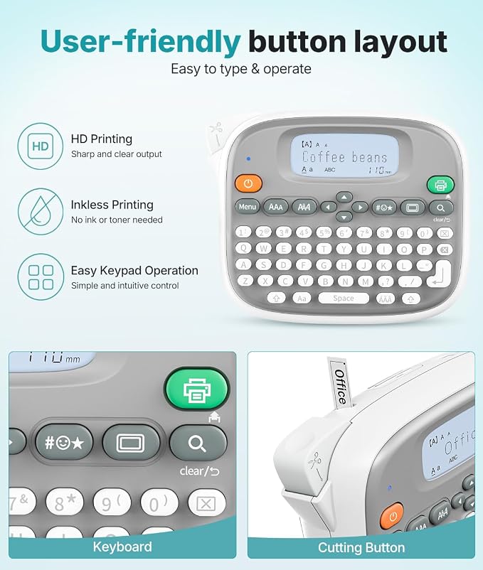Rongta Label Maker Machine with Tape, Label Maker Waterproof with QWERTY Keyboard, TM95 12mm Portable Labeler for Home Organization, Office or School Supplier (Label Maker with 1 Tape, White)