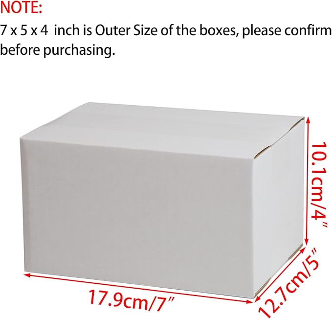 7x5x4 Inches Shipping Boxes, White Corrugated Cardboard Boxes for Small Bussiness, 25 Pack
