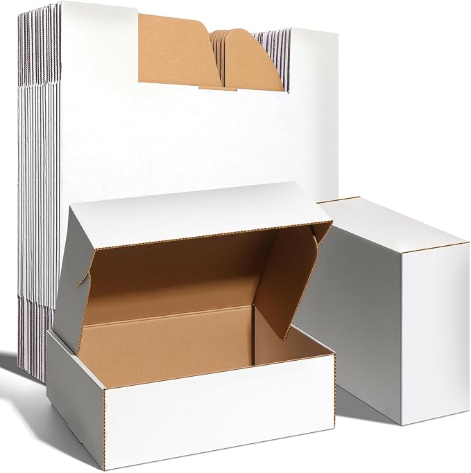 Shipping Boxes, White Corrugated Cardboard Boxes Literature Mailer Boxes Gift Boxes Small Boxes for Shipping Wrapping Mailing Packaging Small Business (White, 12" x 9" x 4"/5 Pack)