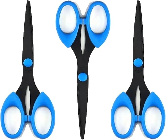 3 Pack 6.5" Multi-Purpose Arts and Crafts Scissors, Non-stick Coated Stainless Steel & Comfort Grip for Office, Home, School and Sewing(Blue)