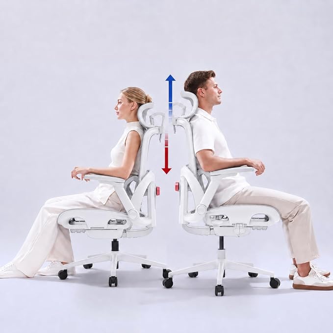 SIHOO B300 PRO Comfy Ergonomic Office Chair Without FOOTREST, White | Mesh Computer Chair with 360° FILP-up 6D Armrests, 135° Reclining, Breathable Desk Chair for Home Office, Holds 300 LBS