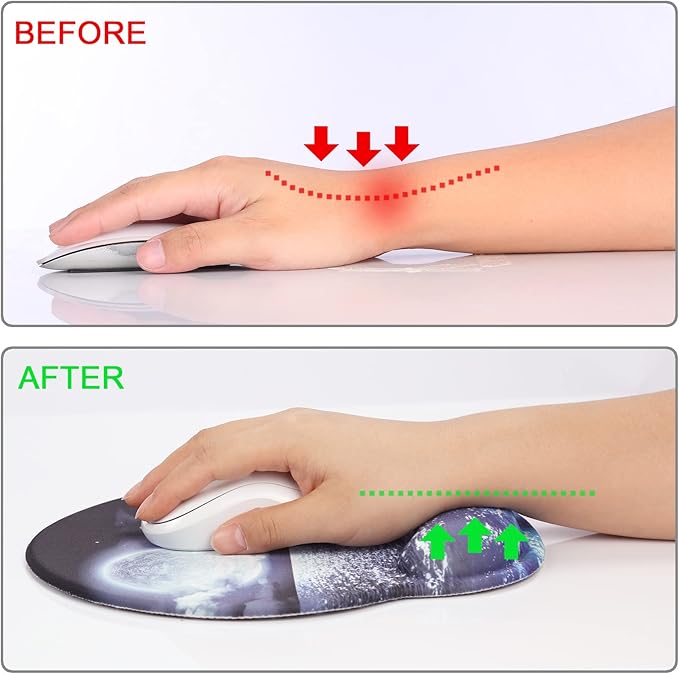 Ergonomic Mouse Pad with Wrist Support Rest,Large Mousepad Gel Wrist Rest, with Coaster Non-Slip & Pain Relief for Computer, Desk, Home&Office-Moon Ocean