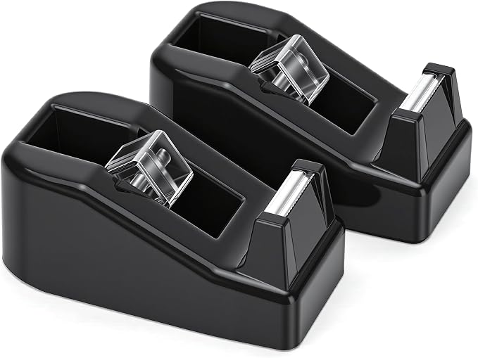 OWLKELA 2 Pcs Desktop Tape Dispenser, Black | 1.7 x 4 x 2.2 Inches Each, Non-Skid Base, Ideal for Office, Home and School