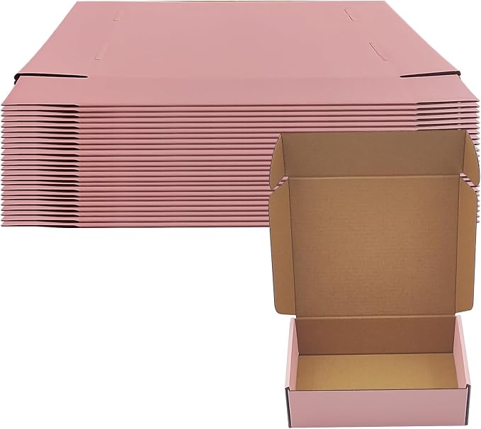 Pink Shipping Boxes 24 Pack 8x6x2 inches, Corrugated Cardboard Mailer Boxes | Kraft Mailer Boxes for Small Business and Gift Giving, Colorful Packing Boxes for Shipping Jewelry, Cosmetics and Perfume
