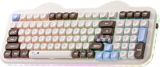 YUNZII C98 Cute Cake Wireless Mechanical Keyboard(Choco, Candy Switch) | 99 Keys with Number Pad, Hot Swap, PBT MOA Keycaps, BT5.0/2.4G/USB-C, Gasket Mount, Custom RGB Backlit for Win/Mac