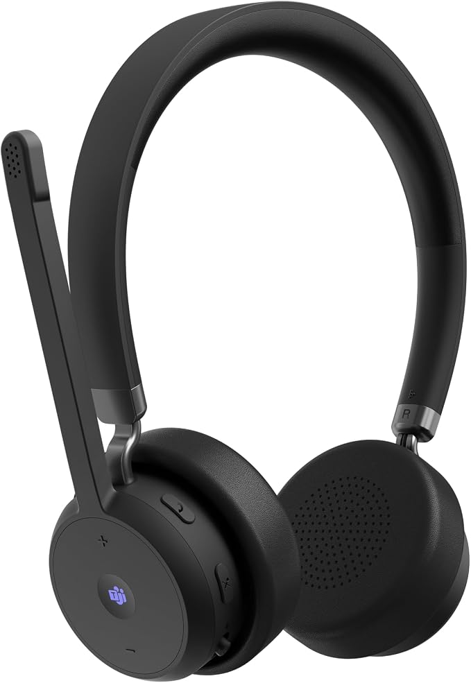 Lenovo Wireless VoIP Headset Teams Certified, Noise-Canceling Mic, Bluetooth 5.3 Multipoint, USB-A Receiver, 31-Hour Talk & 60-Hour Playback, Lightweight Over-Ear Design, Replaceable Earcups