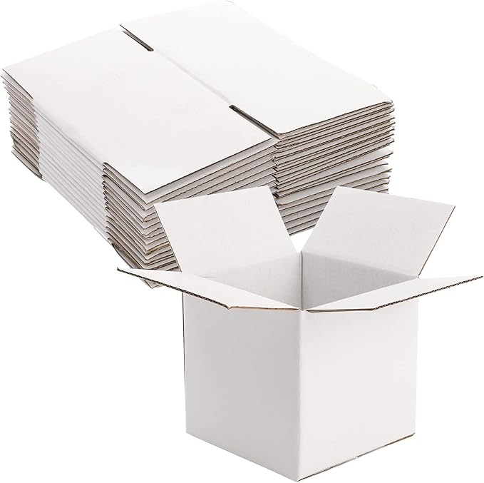 Peohud 40 Pack Small Shipping Boxes, 4 x 4 x 4 Inches White Corrugated Cardboard Box, Mailing Box for Shipping, Packing Storage, Gift Box, Recyclable