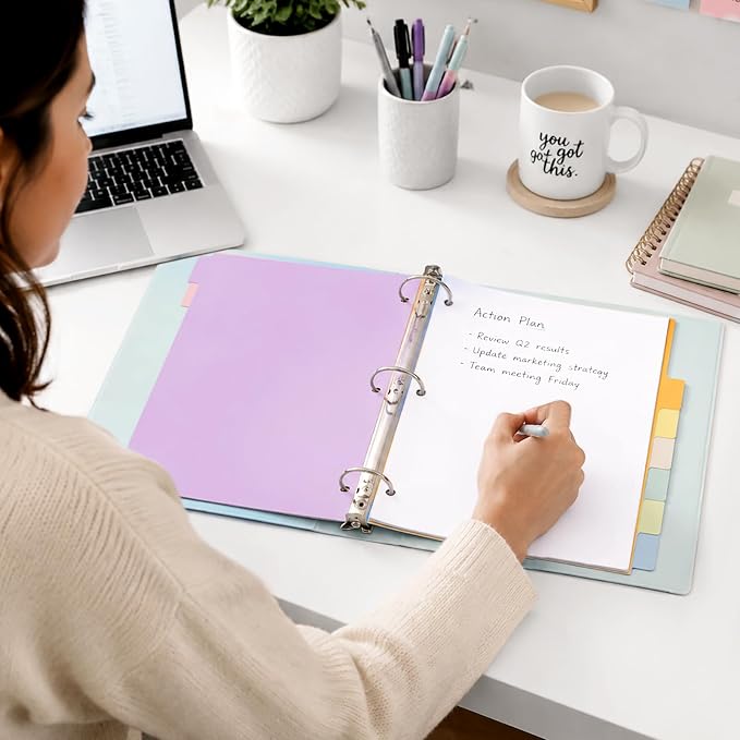 SUNEE 8 Tab Binder Dividers,Plastic Dividers for 3 Ring Binder,3 Ring Binder Dividers with Tabs for School Office Home Supplies,Soft Color, 6 Set