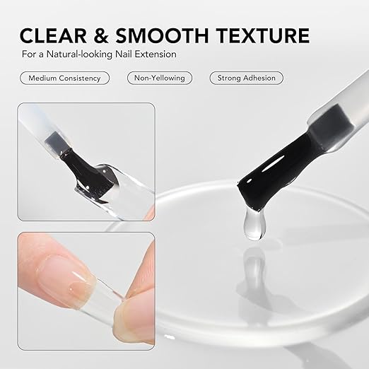 GAOY 4 Pcs 16ml Gel Nail Glue for Acrylic Nails Tips, 2 in 1 Nail Glue and Base Coat, UV Light Cure