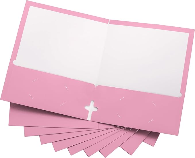 10 Pack Two Pocket Folders, Pink, Strong Thick Paper Folders, for Letter Size, by ACTIVITYya