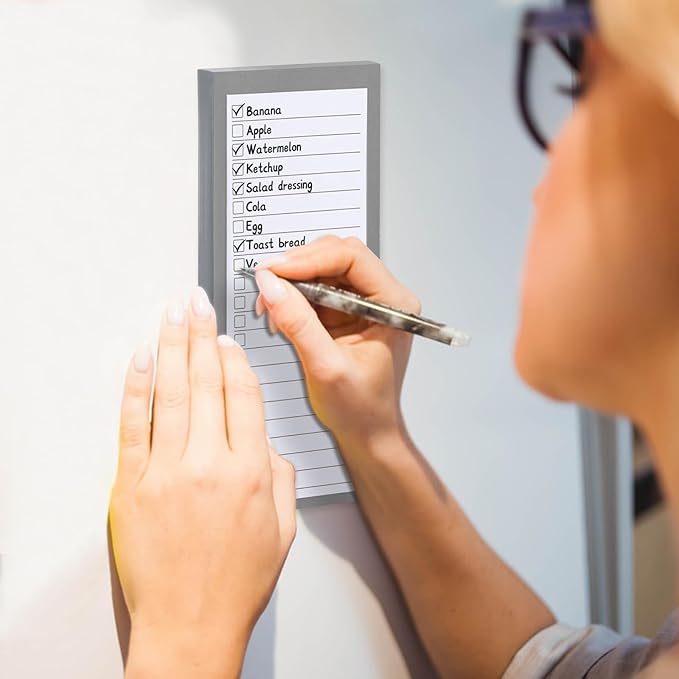 4 Pack Magnetic Notepads for Refrigerator，200 Sheets Grocery List Large Magnet Pad for Fridge,Full Magnet Back Design Magnetic Memo Pads for Grocery List, Shopping List, To-Do List (Gray, 4 pack)