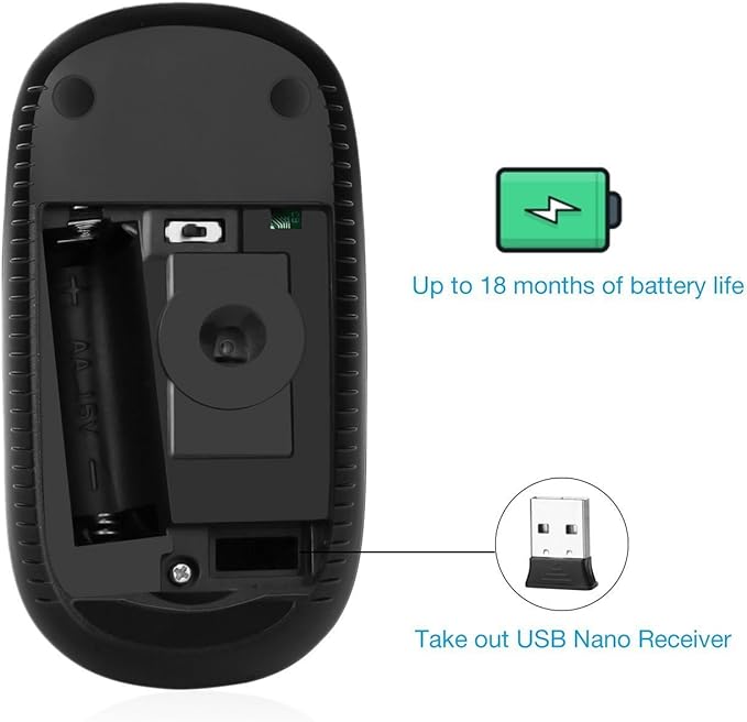 VssoPlor Wireless Mouse, 2.4G Slim Computer Laptop Mouse, Black and Gray | Portable Mouse, Plug & Play USB Nano Receiver, Quiet Silent Optical Mice for Notebook, PC, Laptop, Computer, Windows, Mac