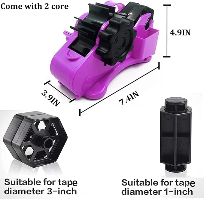 Purple Heat Tape Dispenser- Multiple Roll Cut Heat Tape Dispenser 1" & 3" Core Double Reel Cores Sublimation for Heat Transfer Tape,Semi-Automatic Tape Dispenser with Compartment Slots