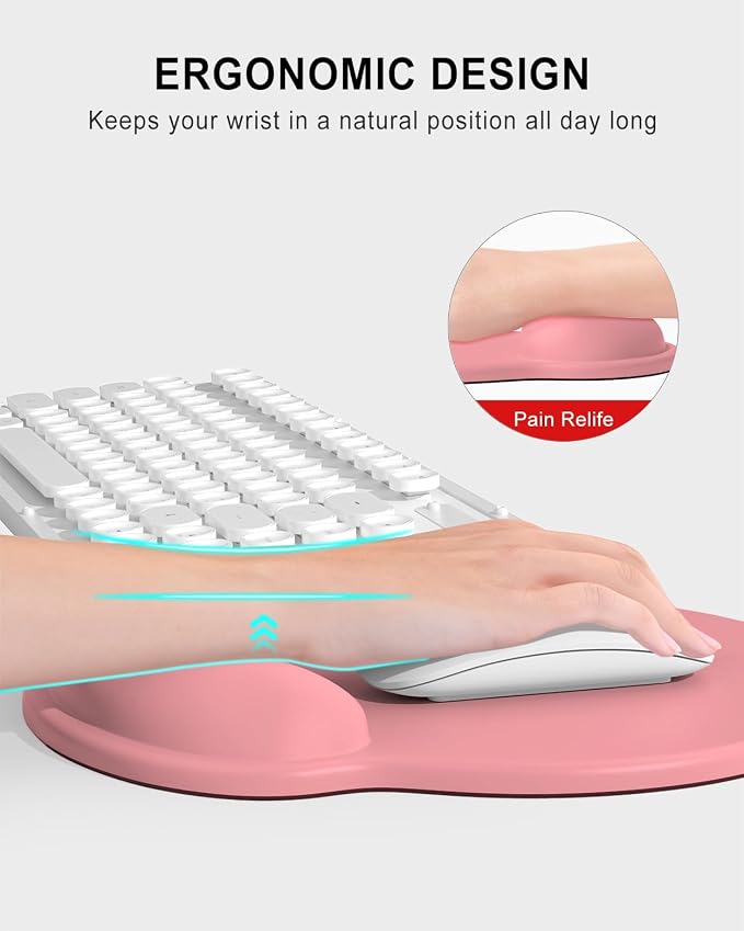 Auhoahsil Mouse Pad, Ergonomic Mouse Pad with Wrist Rest, Pain Relief Computer Gel Mouse Pad Wrist Support for Laptop, Mousepad with Non-Slip PU Base, Mouse Pads for Desk, Pink