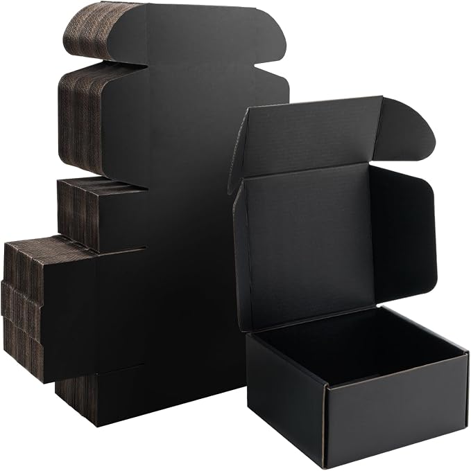 6x6x3 inch Black Shipping Boxes for Small Business- Set of 25 | Sturdy ECT 32 Corrugated Cardboard Mailer Boxes, Easy Assemble for Packaging, Mailing, Gift Giving & Ecommerce Packing