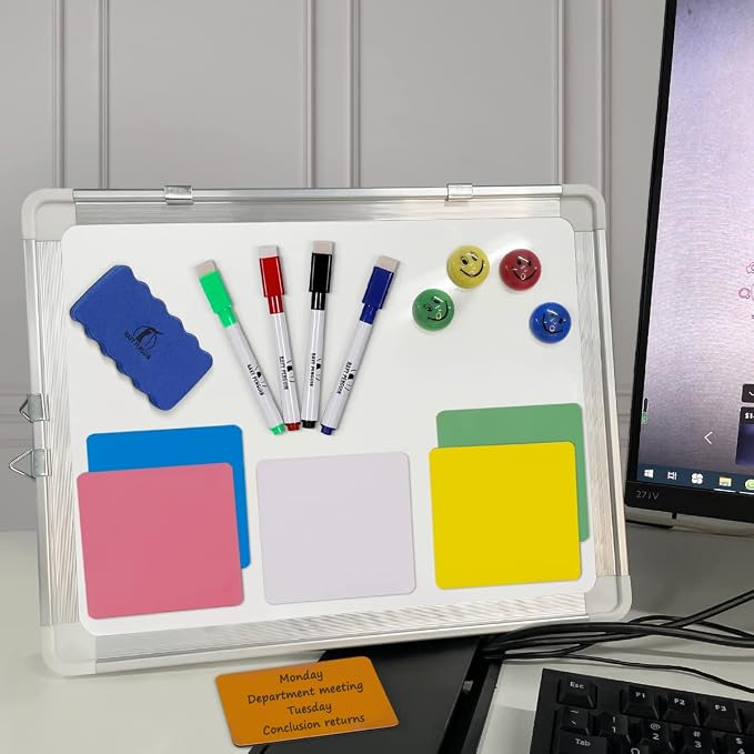 Whiteboard Set, 15x12 in White Board Dry Erase for Wall with Magnetic Notes | Small Hanging Dry Wipe Marker Board with Eraser, Markers, Magnets & Magnetic Notes for Home, Office and Cubicle
