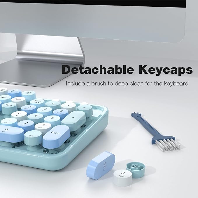 KNOWSQT Wireless Keyboard and Mouse Combo, Blue 104 Keys Full-Sized 2.4 GHz Round Keycap Colorful Keyboards, USB Receiver Plug and Play, for Windows, Mac, PC, Laptop, Desktop