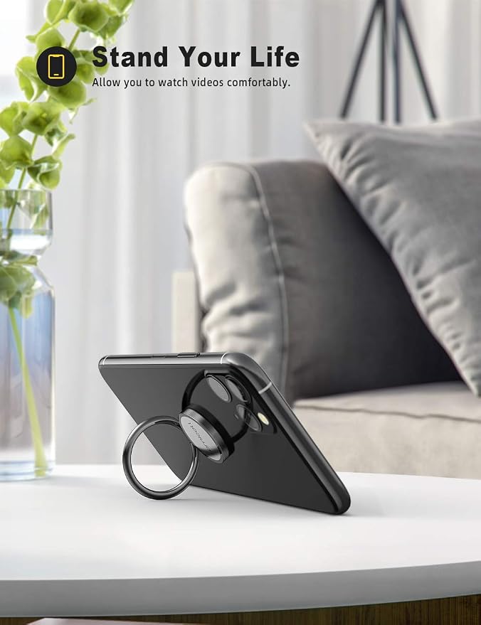 Lamicall Phone Ring Holder - [Upgraded Zinc Alloy] Finger Ring Grip Stand | Matte Black Cell Phone Grip Stand Kickstand for iPhone 17 16 15 Pro Max Air, Androids, Smartphone Accessories