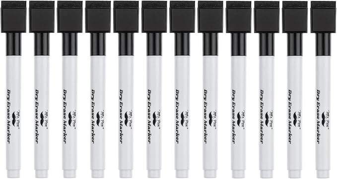 Mr. Pen- Magnetic Dry Erase Markers Bulk, 12 Pack, Black, Fine Tip, Dry Erase Markers with Eraser Cap