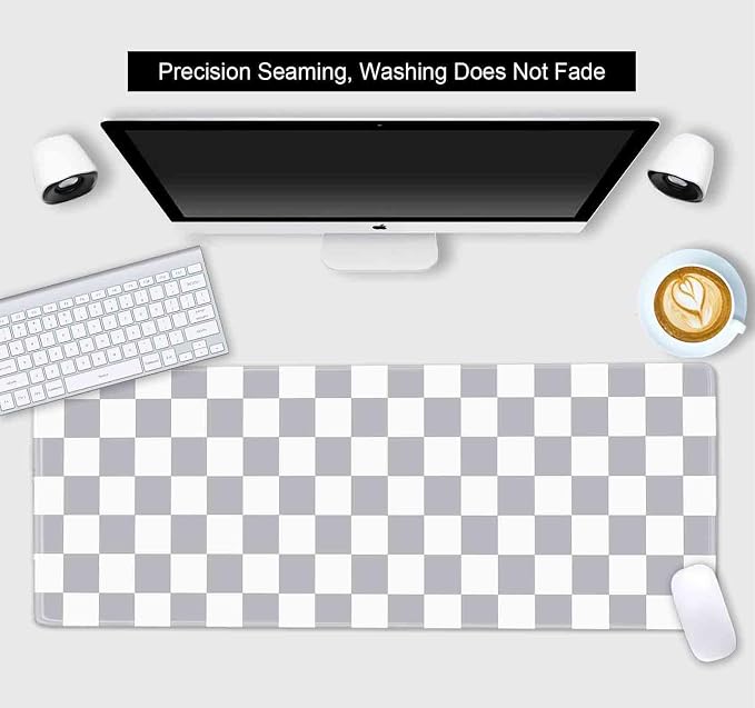 Grey Checkered Desk mat, Boho Gray Pattern Large Mouse Pad, Desk Protector Pad Writing Mat for Work Home Decor, Gaming Mousepad, Big Mouse Mat for Office Computer Laptop, 31.5 X 11.8 in