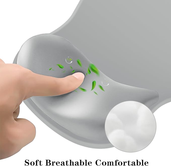 Mouse Pad with Wrist Rest,Ergonomic Mouse Pad with Comfortable Gel Wrist Rest Support and Non-Slip PU Base for Easy Typing Pain Relief, Durable and Washable(Gray)